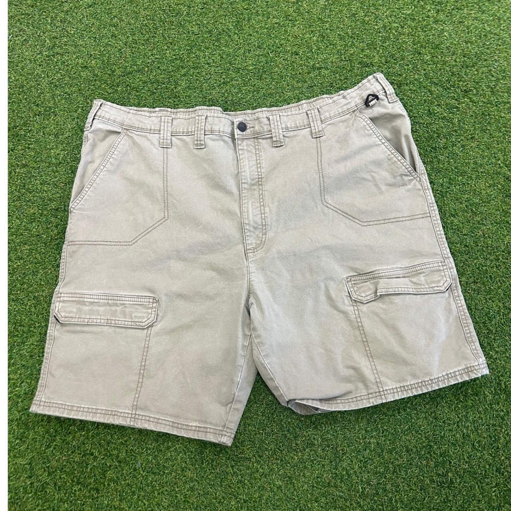 Magellan Outdoors Mens Khaki Tan Cotton Canvas Cargo Shorts Size 40 Elastic